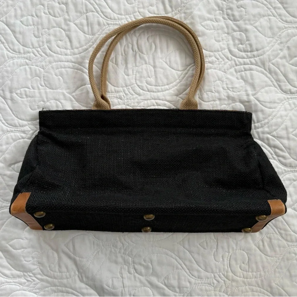 Vtg Davey’s‎ Hard to Find Black Rattan Leather Trim Carpenter’s Bag Handbag EUC